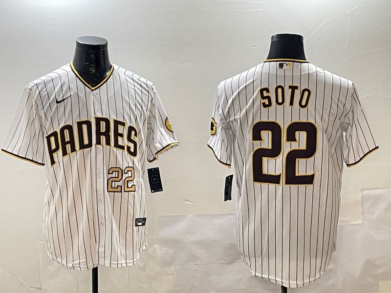 Men San Diego Padres 22 Soto White Stripe Game 2025 Nike MLB Jersey style 2